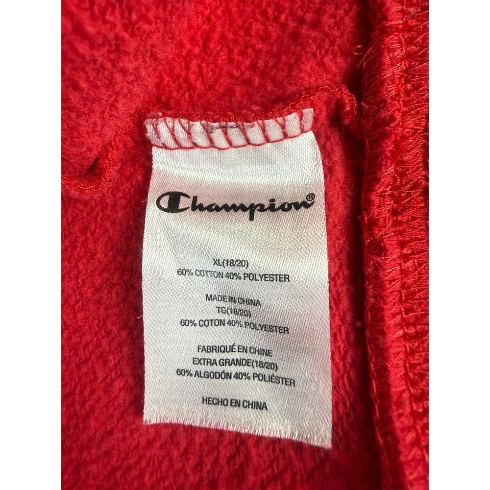 Champion Youth XL 18/20 Red Pullover Hoodie Embroidered Logo Fleece Sweatshirt